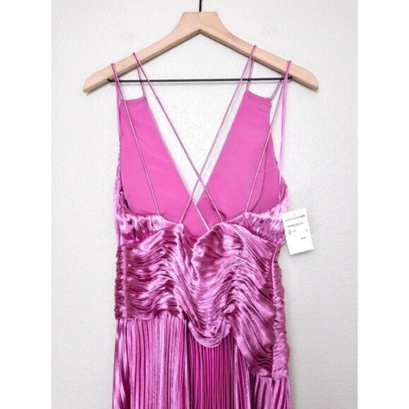 NWT AiiFOS Vera Pleated Metallic Gown 8 Pink Magenta Plisse Ruched Slit Formal - Picture 13 of 14